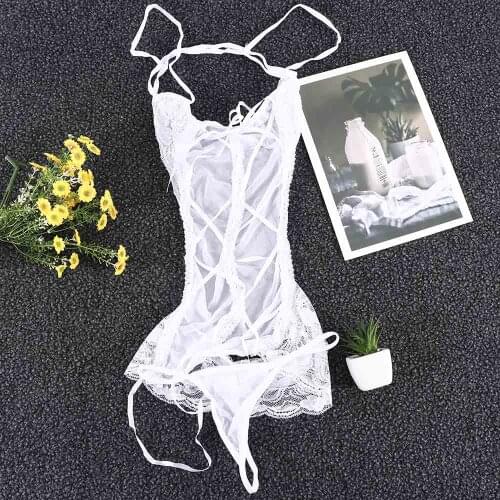 Women Sexy Lace Lingerie Babydoll Dress Underwear Black White Sleepwear G-string