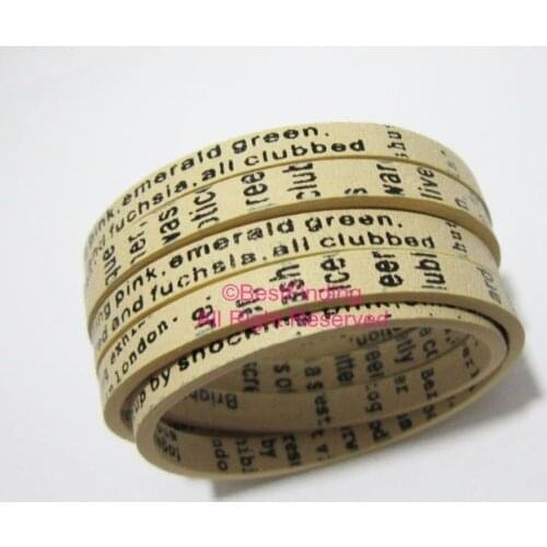 1meter 5mm Flat leather Khaki 5x2mm leather cord with letters