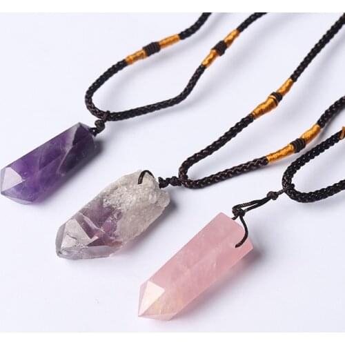 1PC Crystal Point Therapy Hexagonal Quartz Rod Pendant Healing Quartz Crystal Bullet-shaped Original Stone Pendant DIY Jewelry