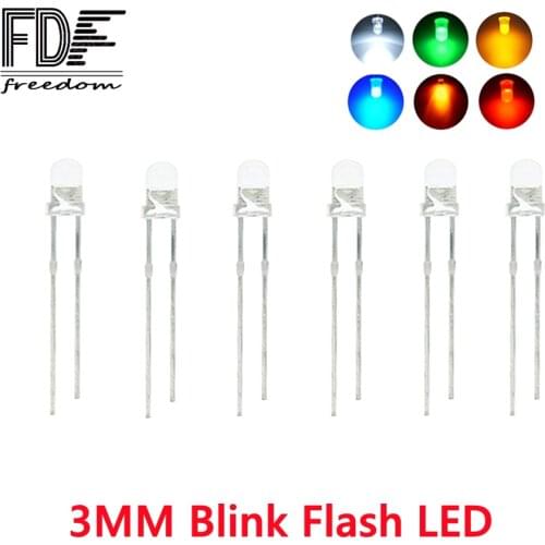 1000PCS 3mm LED Diodes Flash Flashing White/Red/Blue/Green/Yellow/Orange Blinking 2-Pins NEW Clear Intermitente Emitting F3