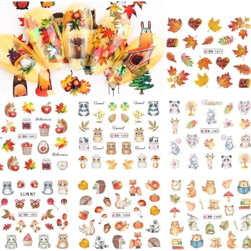 12 Designs Sticker for Nail Autumn Leavs Water Transfer Sticker Nail Art Decor Polish Decals