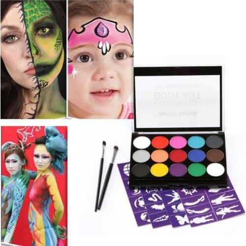 15 Colors Non-Toxic Professional Palette Water Based Paints Body Face Painting Makeup Kit Halloween Party Face Painting