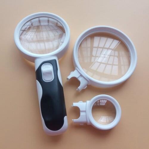 2.5x 5x 16x Interchangeable Optical Acrylic Lens Newspaper Reading Lighted Magnifier Jewel Loupe Magnifing Glass with LED Lights