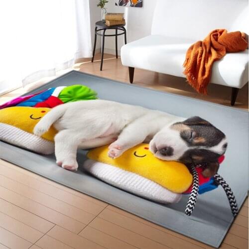 3D Carpets Animal Cute Dog Painting Parlor Mats Anti-slip Bedroom Area Rug Flannel Home Decoration Rug Carpet for Living Room