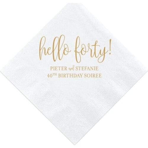 50pcs Hello Forty Personalized Birthday Napkins, 40th Birthday Napkins Custom Bar Napkins Custom Wedding Napkins