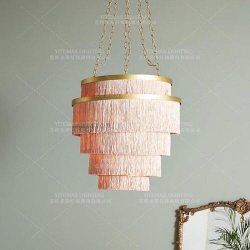 Large Grey loft chandelier lighting fringe cotton hanging light nordic home decor lighting bedroom kitchen foyer restaurant lamp