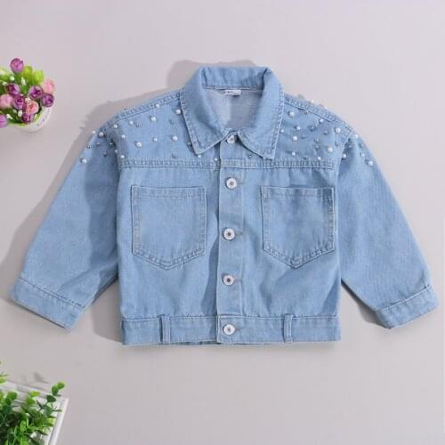 Fashion Autumn New Children Faux Pearl Denim Coat Kids Jacket For Girls Children Jeans Coats Girls Demin Outerwear Costume