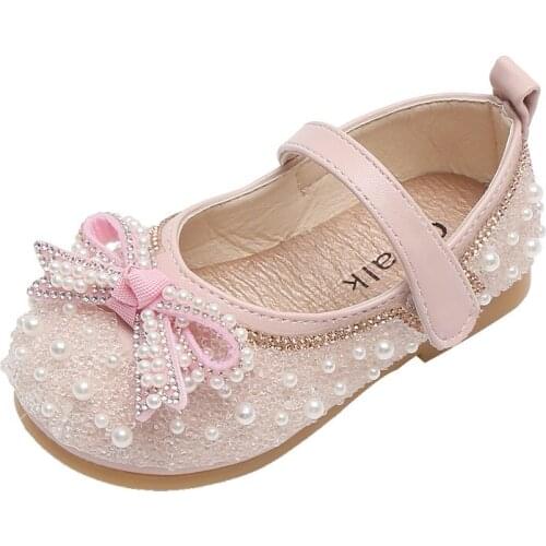 Children Leather Shoes Girls Fashion Diamond Bow Princess Shoes Rhinestone Shoes Flats 2021 Autumn Sweet for Wedding Leisure