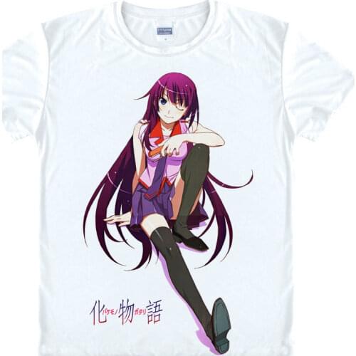 Monogatari Story T-Shirt Koyomi Araragi Shirt heat-transferred T-shirts anime Fan kawaii costume t-shirt for man mens Cosplay a