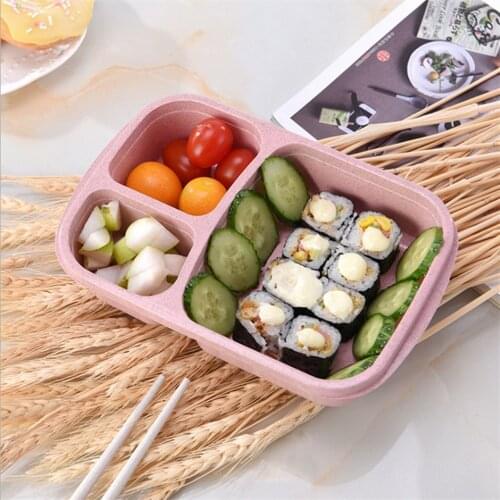 Wheat Straw Bento Boxes Microwave Food Storage Container Lunchbox Wood Storage Container Children Kids School Office Bento Box