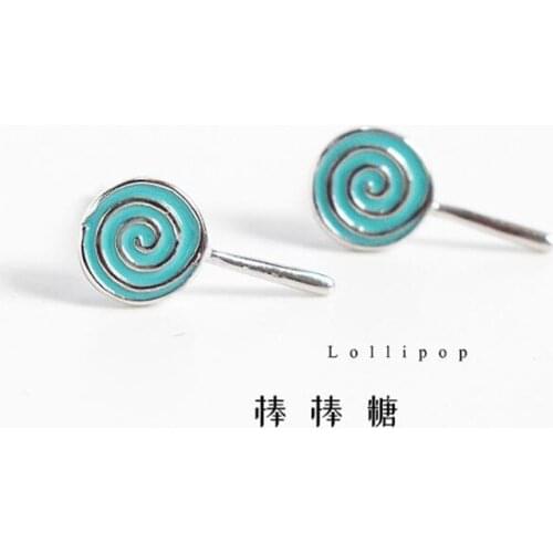 Creative New Fashion Candy Beautiful 925 Sterling Silver Jewelry Literary Personality Pink Epoxy Lollipop Stud Earrings SE538
