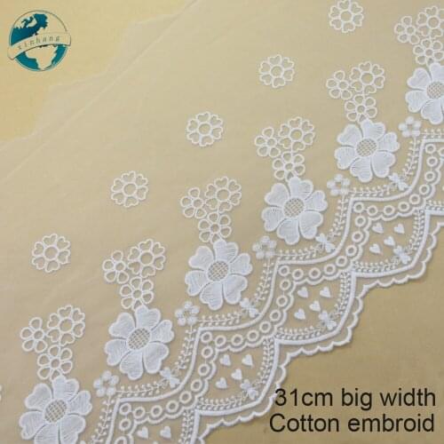 10yards 31cm white lace cotton embroidery lace french lace ribbon fabric guipure diy trims warp knitting sewing Accessories#3743