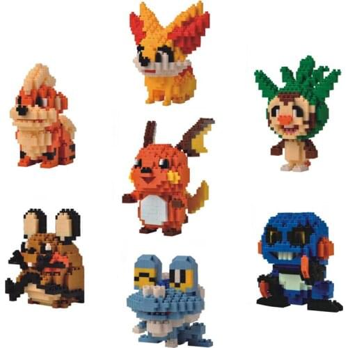 LNO Pokemon Mini Building Blocks DIY Micro Raichu Growlithe Dedenne Croagunk Fennekin Pokemon Brick Figures Toys For Kids