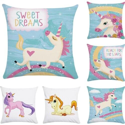 Cartoon Style Unicorn Patterns Cotton Polyester Cushion Cover Creative Throw Pillows Home Car Sofa Decorative Pillow Case CR076