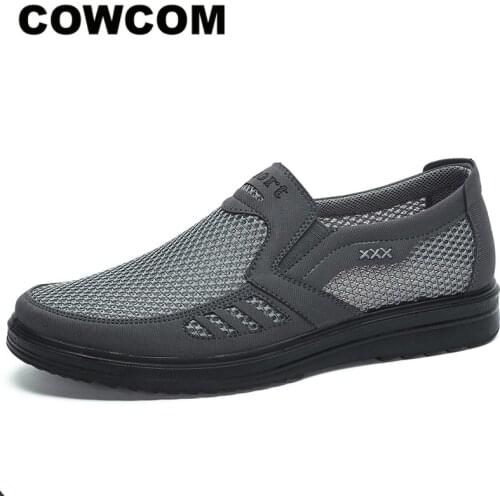 COWCOM Summer Men Shoes Cloth Shoes Lightweight Casual Soft-Sole Elderly Shoes Dad Slip-on Casual Shoes Men Shoes YDB