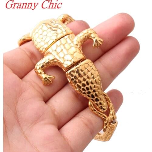 Granny Chic Bracelet Men Stainless Steel Punk Gold Crocodile Mens Cuff Bracelets Bracelets & Bangles Casting Jewelry Wristband