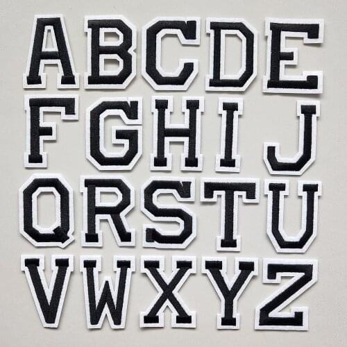 English Black Letters A-Z Embroidery Patches for Rugby Hats Number 0-9 Embroidered Clothes Patch Iron on Heat Transfer Stickers