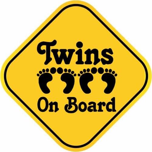 16cm*16cm TWINS ON BOARD Car Sticker Cute Footprints Decal Warning PVC Waterproof Auto Decoration