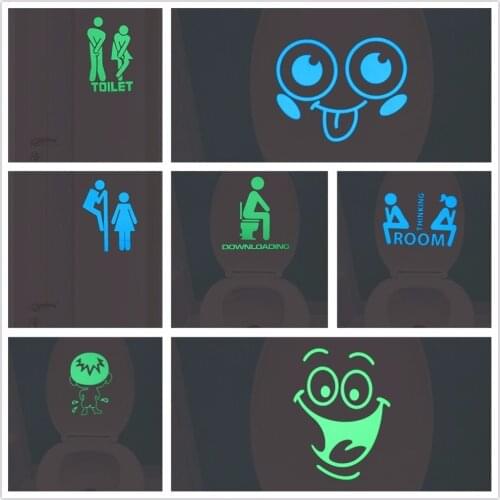 Funny Smile Bathroom Wall Stickers Glow in the Dark Toilet Sticker Home Decor Waterproof Wall Decals WC Door Decorative Poster