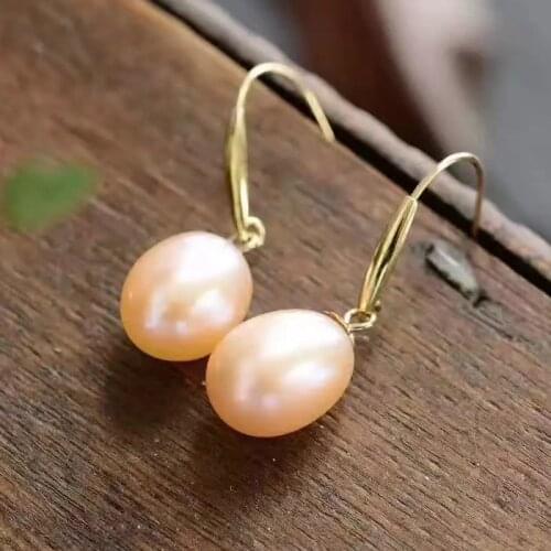 Natural Orange pearl drop earrings 18k yellow gold women Elegant simple fashion drop Earrings for party