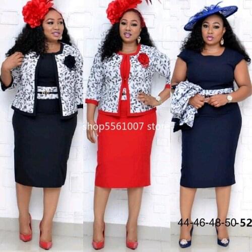 2021 New Spring African Women O-neck Plus Size Two Pieces Sets Coat and Dress African Dresses for Women 2XL-6XL
