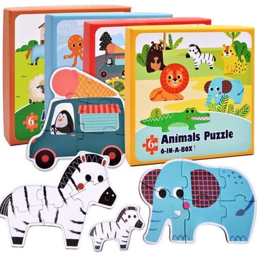 New Animal Cute Cartoon Puzzles Baby Early Education Flat Puzzle Montessori Toy Wooden Puzzles For Children