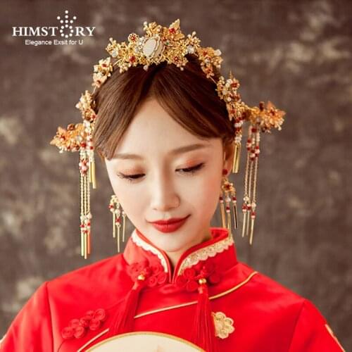 Himstory New Brides Chinese style Vintage Headdress Long Tassel Retro Gold Butterfly Long Tassel Wedding Hair Accessories