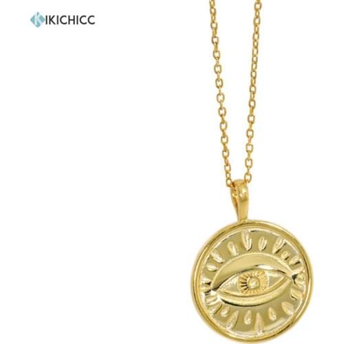 KIKICHICC 925 Sterling Silver Geometric Irregular Coins Eye Pendant Necklace Long Chain Wedding Rock Punk Fashion Fine Jewel