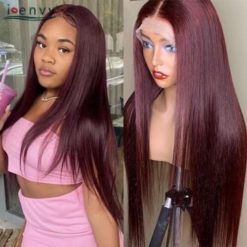 Burgundy Lace Front Wig Human Hair Straight Pre Plucked 13*1 Brazilian Red 99J Lace Front Human Hair Wig For Women Remy Lace Wig