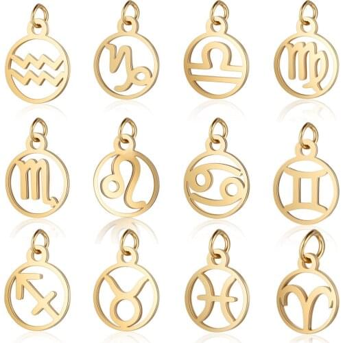 5pcs/Lot gold color stainless steel 12 Zodiac Sign Twelve Constellation Pendants DIY jewelry Aquarius Pisces Aries Taurus Gemini