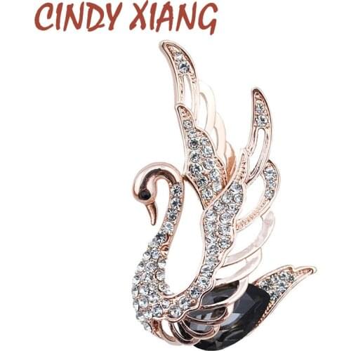 CINDY XIANG 3 Colors Choose Rhinestone and Crystal Swan Brooches for Women Elegant Animal Pins and Brooches Fashion Jewelry 2019