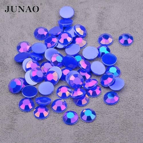 JUNAO 500Pcs 6 7 8mm Blue AB Nail Art Jelly Rhinestone Sticker Flat Back Acrylic Stone Glue On Crystal Strass For Decoration