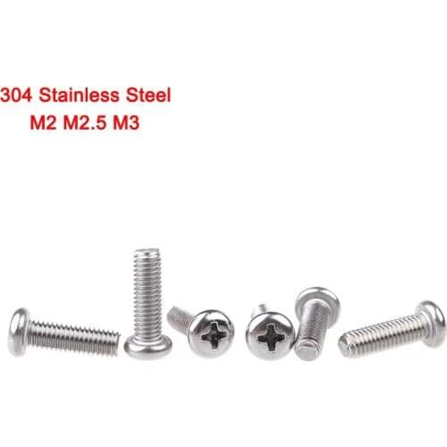10Pcs 304 Stainless Steel Phillips Screws Cross Recessed Round Head Screws M2 M2.5 M3 Length 3mm-80mm