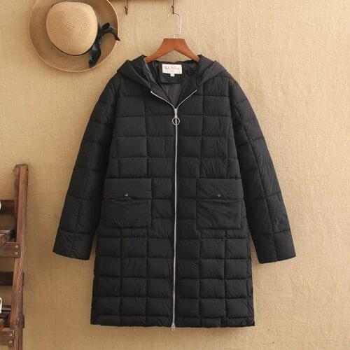 2019 Womens Parka Casual Outwear Autumn Winter Large Size Cotton Coat Female Fat MM Plus Cotton Thickened Hooded Plaid Cotton Lo