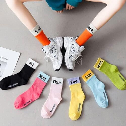 Woman Short Happy Socks Compression Pure Cotton Bright Color Letter Printted Soft Casual Street Fashion A Week Socks Novelty