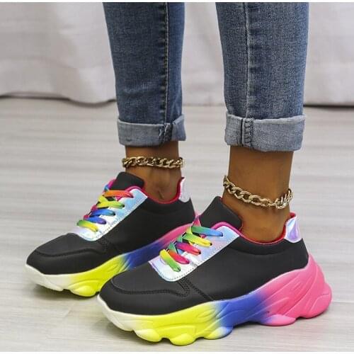 Rimocy 2021 New Fashion Mix Color Chunky Sneakers for Women Lace Up Flat Platform Sneakers Woman Plus Size Running Shoes Ladies