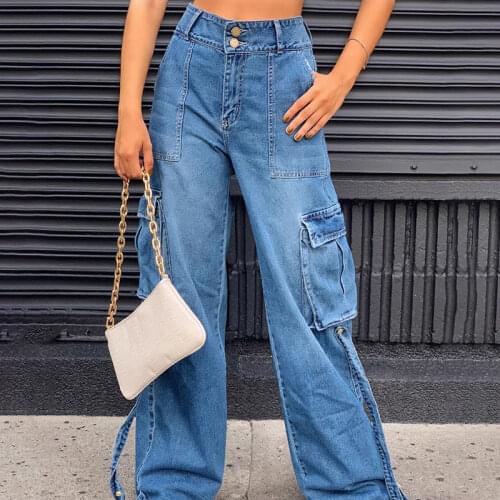 Women High Waist Pockets Straight Jeans Womens All-Match Loose Denim Pants 2021 Autumn Vintage Streetwear Ladies Long Trousers