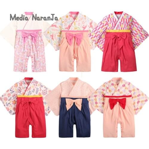 Baby girl long-sleeved one-piece romper infant toddler Japanese style kimono long sleeve holiday clothes