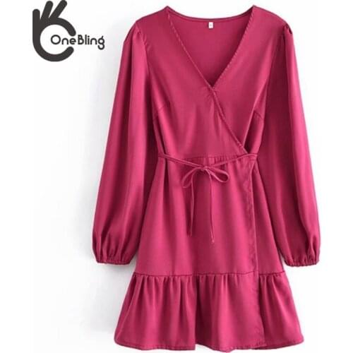 OneBling Za Woman 2021 Chic Traf With Belt Jacquard Wrap Midi Dress Vintage Puff Sleeve Female Dresses Vestidos Mujer Femme Robe