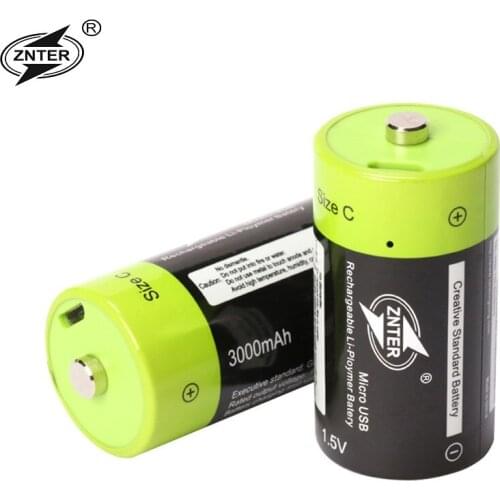 ZNTER 4pcs 1.5V rechargeable battery Lithium li-polymer 3000mAh C size USB C type Li-ion powerful battery USB charging cable