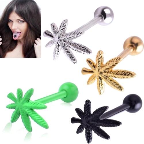 1Pc Stainless Steel Leaf Tongue Piercing Rings Tongue Ring Body Jewelry H9
