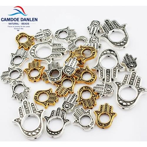 Four Design 10pcs Zinc Alloy Fatima Hamsa Hand Spacer Beads Antique Gold Silvery DIY Bracelet Jewelry Accessory Parts Wholesale