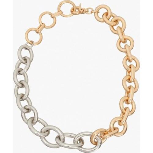 2021 Trendy Alloy Two-color Electroplating Punk Chain Necklace Exaggeration Hip Hop Clavicle Chain Necklace Female Gift Jewelry