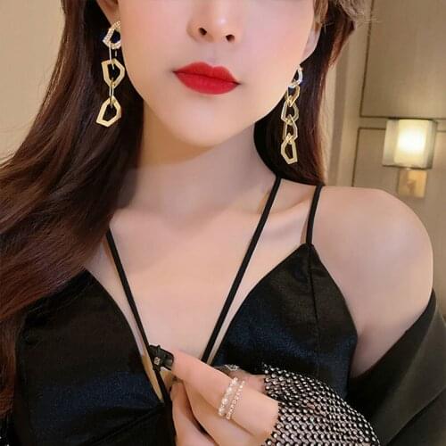 2021New Trend Gold Metal LongDrop Earrings For Women Korean Fashion Charm Lady Pendant Earrings Party Classic Earrings Jewelry