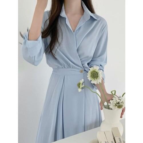 2021 Autumn Long White Shirt Dress Button Casual Solid Maxi Dress Women Elegant Clothes