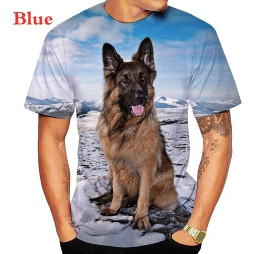 2021 Cute 3D Dog German Shepherd Pattern Men Summer T Shirts Fitness Short Sleeve Tops Tee
