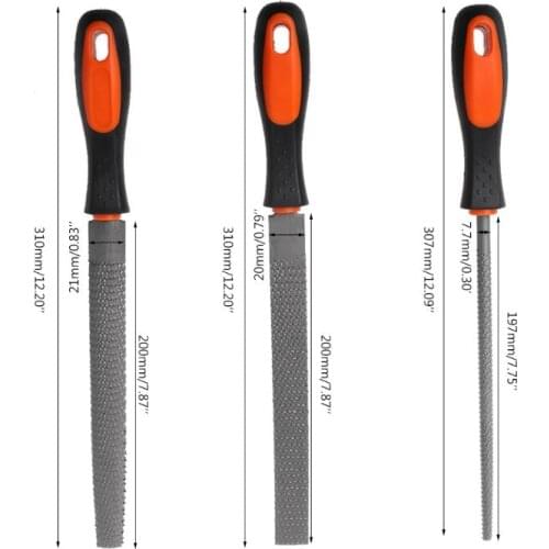 3Pcs/Set Wood Rasp Steel File Carving Flat Round Semi-circular Shape Metal File Woodworking Craft Handle Tool
