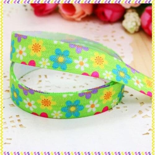 5/8'' Free shipping Fold Over Elastic FOE flowers printed headband headwear hair band diy decoration wholesale OEM B774