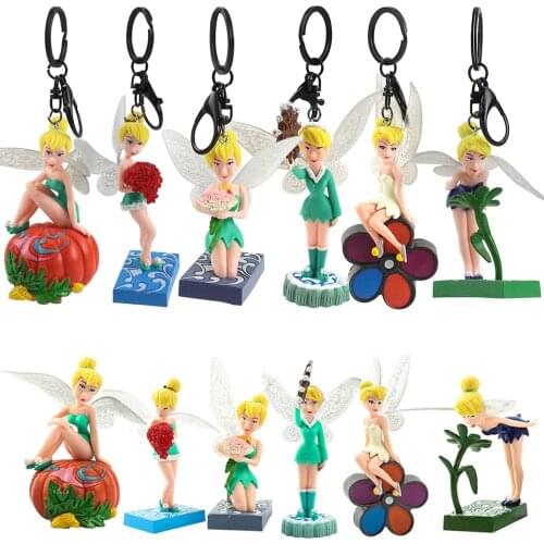6pcs/Set 8-12cm Tinkerbell Tinker Bell Flower Elves Princess Cartoon Action Figure Mini Model Toys Keychain Key Ring Brinquedos
