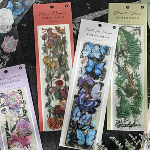 6pcs Vintage plants lemon Cotton Glass bottle PET stickers package DIY diary Journal decoration label sticker album scrapbooking